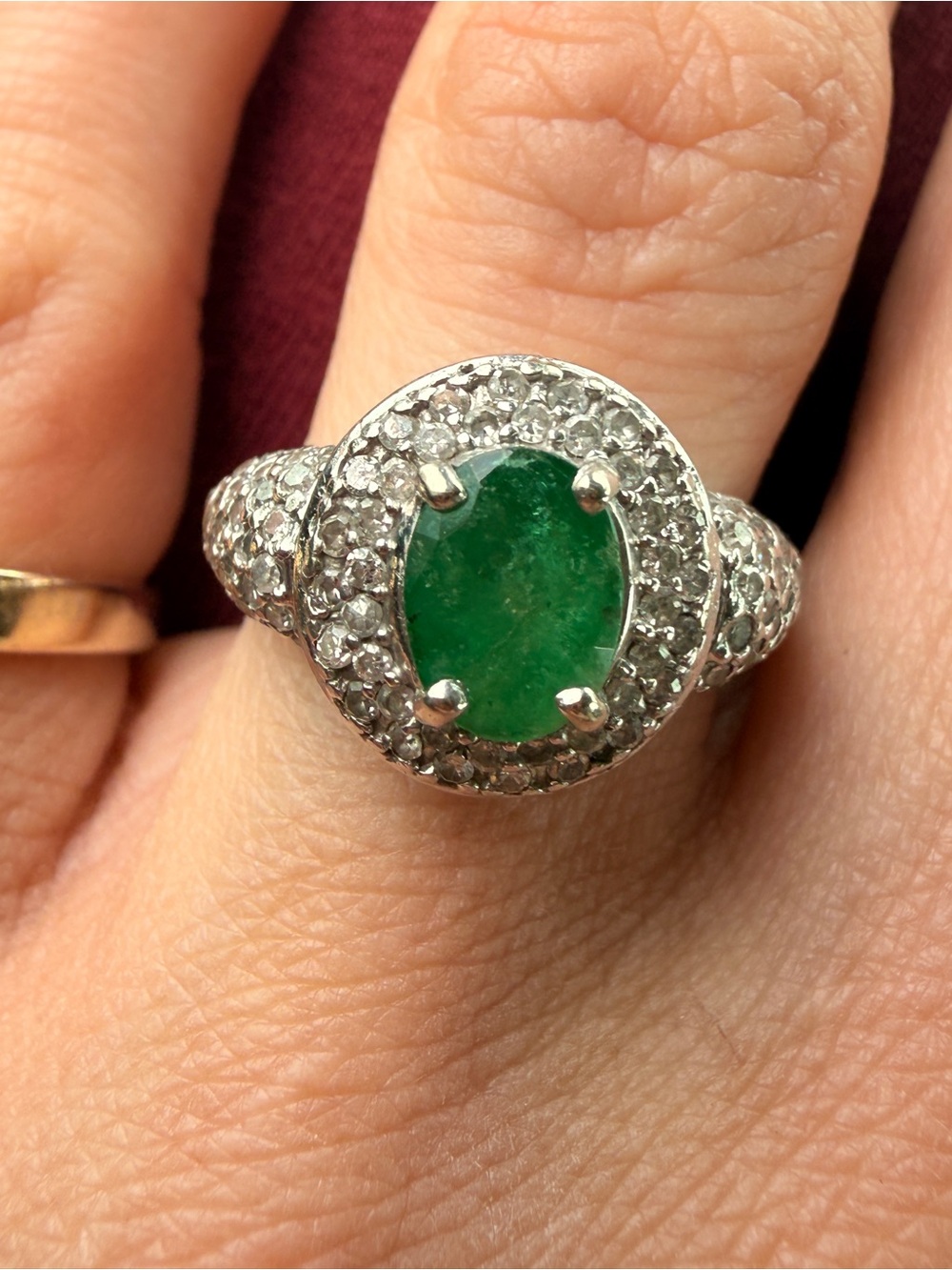 Vintage 10kt White Gold Emerald Diamond Ring Sz7